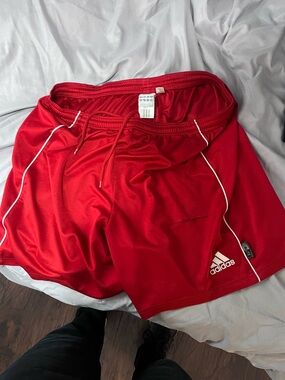 adidas Men's Red Athletic Shorts with White Piping